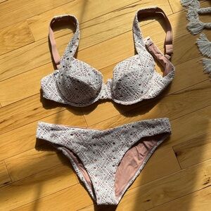 Vetchy Women’s Crochet Lace Two-Piece Bikini in Dusty Pink